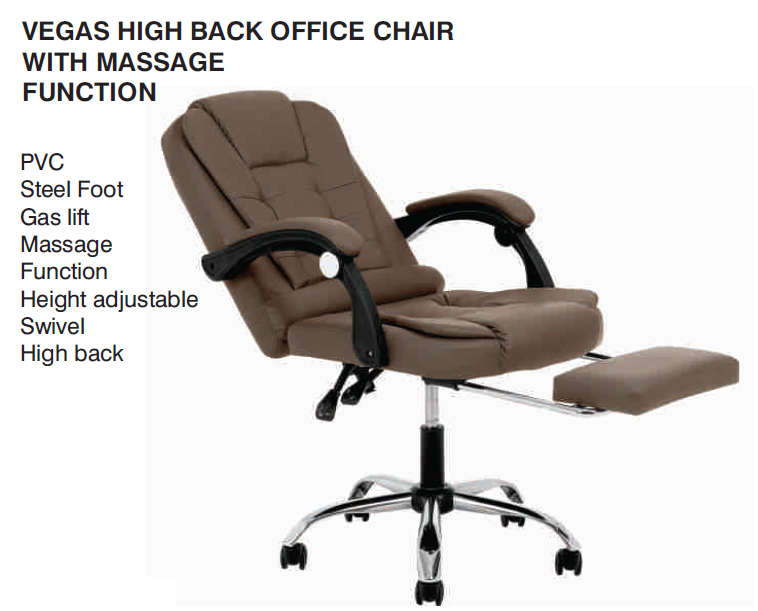 Vegas High Back Office Chair with Massage Function - Gas Lift - Swivel - Height Adjustable