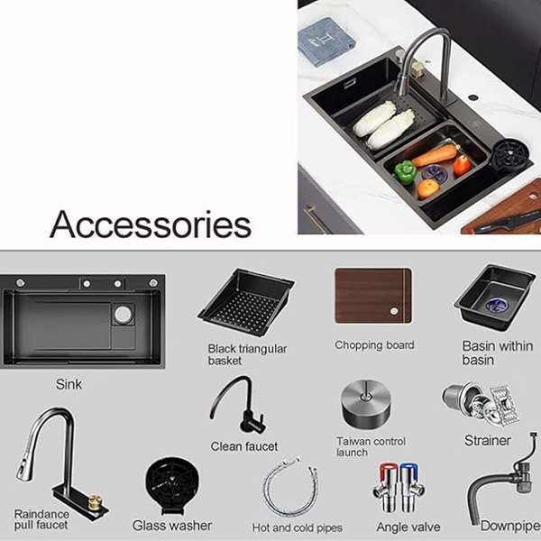 Modern All-In-One Stainless Steel Sink Combo Complete With Faucets - 75cm