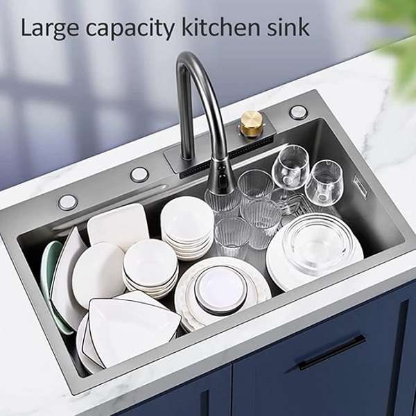 Modern All-In-One Stainless Steel Sink Combo Complete With Faucets - 75cm