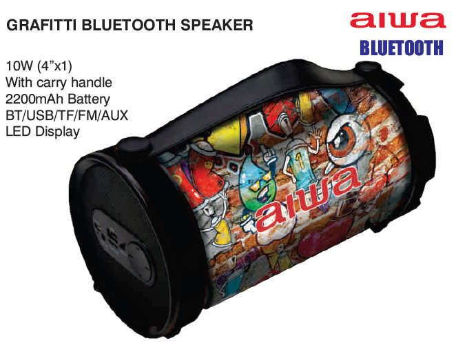 Aiwa Grafitti Bluetooth Speaker - Carry Handle Included - LED Display