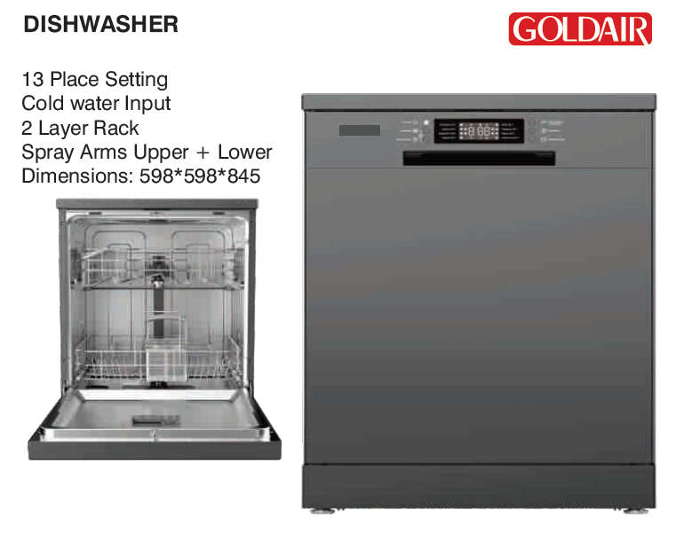 Brand New - Goldair 13 Place Dishwasher - Silver - 2 layer Rack