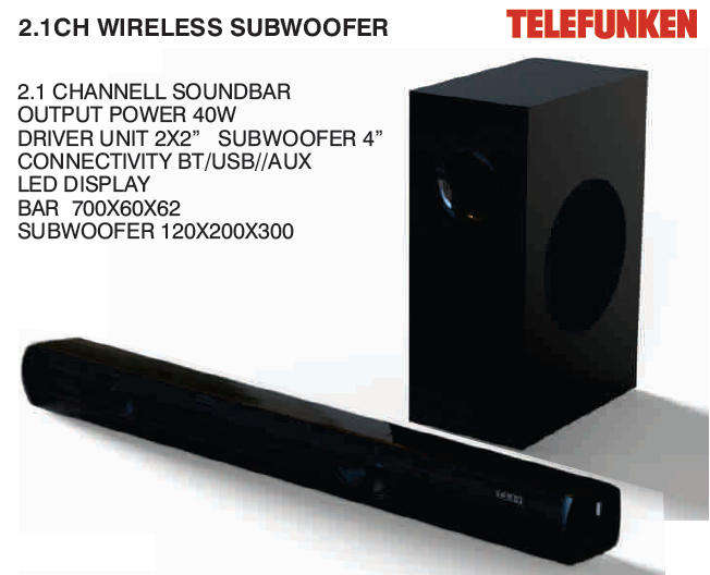 Telefunken 2.1ch Soundbar with SubWoofer