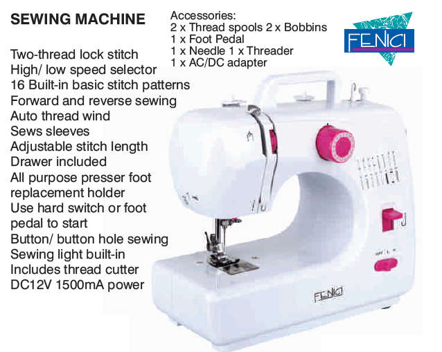 Fenici Multi Functional Sewing Machine - 16 Built In Stitch Patterns - Button Hole Sewing