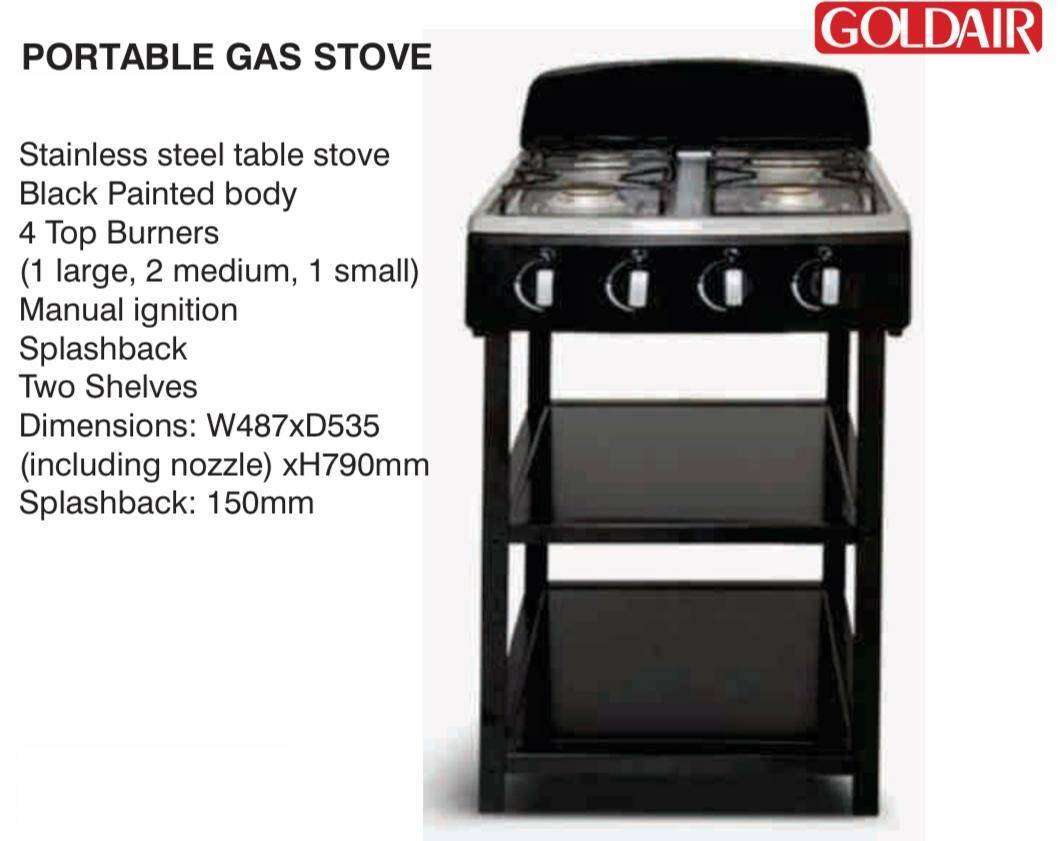 Goldair Portable Gas Stove - 4 Burner - Two Shelves