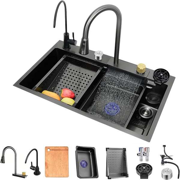 Modern All-In-One Stainless Steel Sink Combo Complete With Faucets - 75cm