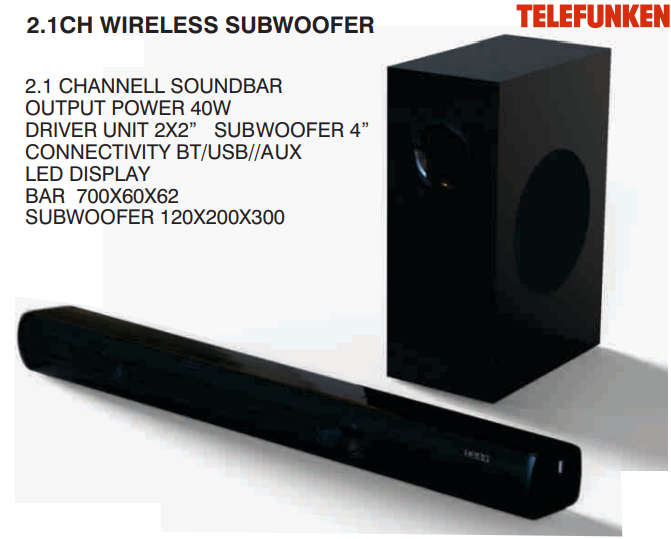 Telefunken 2.1ch Soundbar with SubWoofer - LED Display