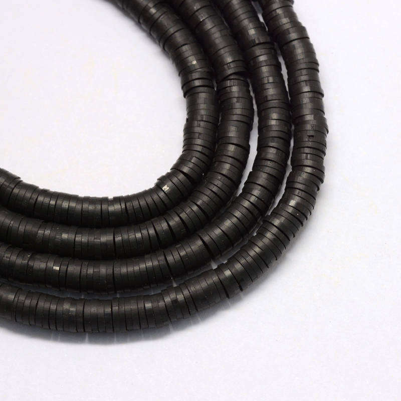 Polymer Clay Disc Beads - 6mm - Black - 45cm