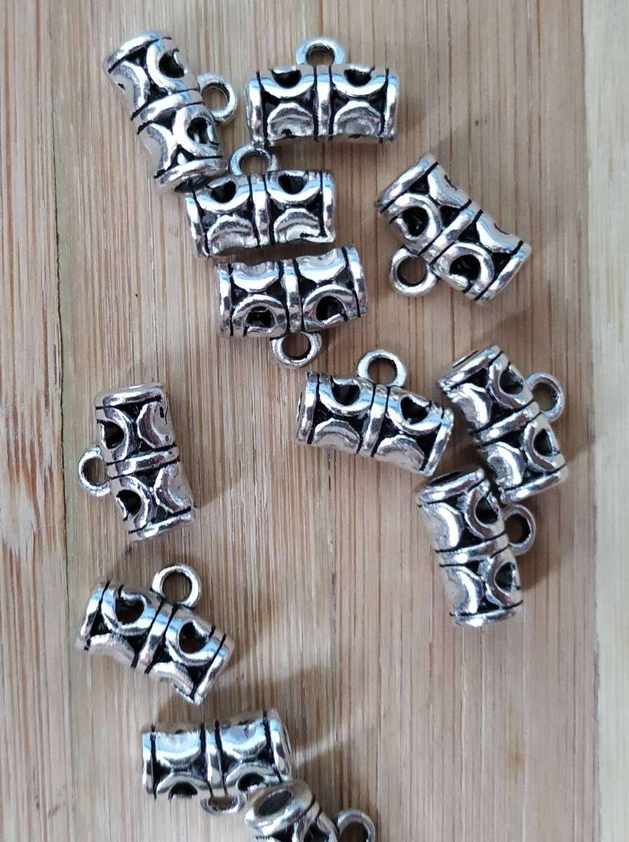 Tibetan Style Tube Bails, 5.5mm x 9mm, Antique Silver - 20pcs