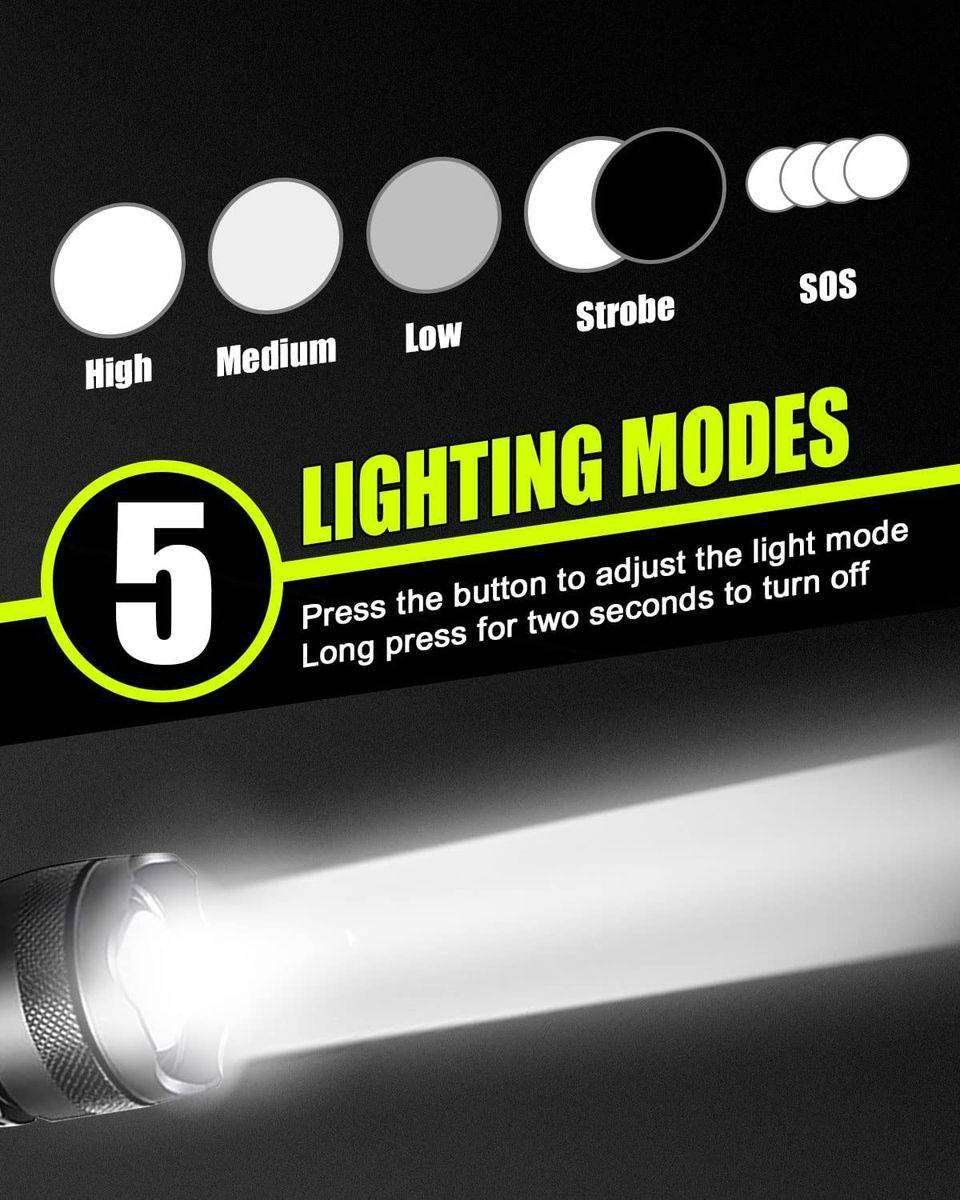 2-Pack Tactical LED Rechargeable Flashlights - 5 Modes