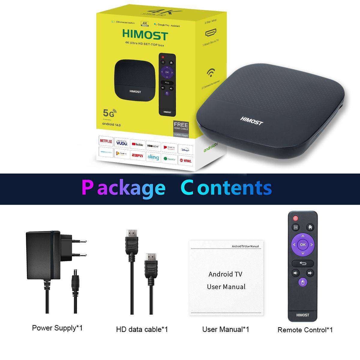 HiMost A1 4K Ultra HD HDR TV Box | 5G WiFi | Android 14.0 | 64-bit CPU