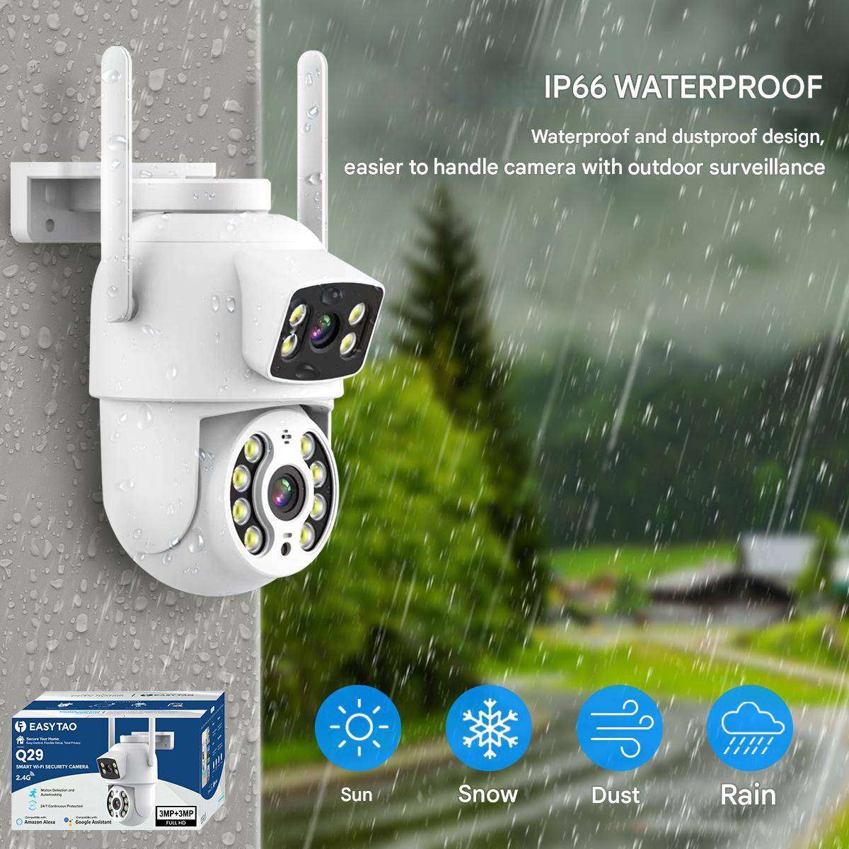 Q29 Dual-Lens Outdoor Security Camera - 3MP 2K WiFi - Alexa & AI Tracking