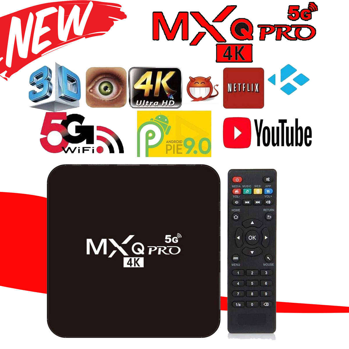 MXQ PRO 5G Wifi Smart Media Pla 4K 4G +64GB HD Android TV Box