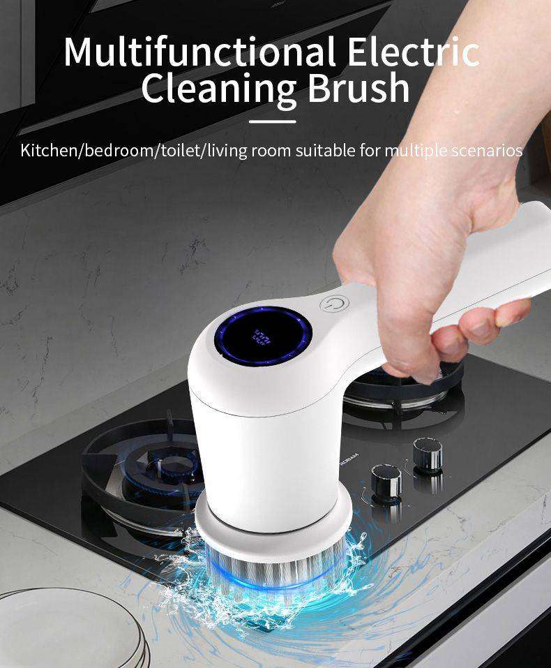 BezosMax Cordless Cleaning Electric Brush Display 5 Heads Spin Scrubber