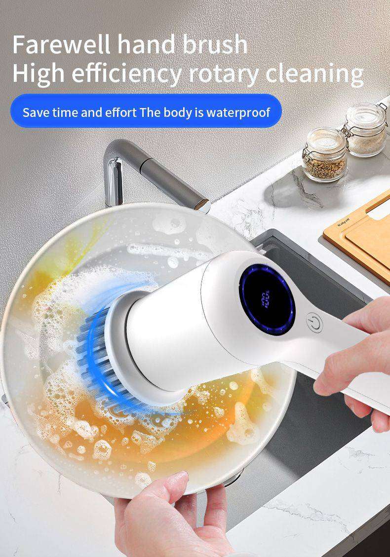 BezosMax Cordless Cleaning Electric Brush Display 5 Heads Spin Scrubber