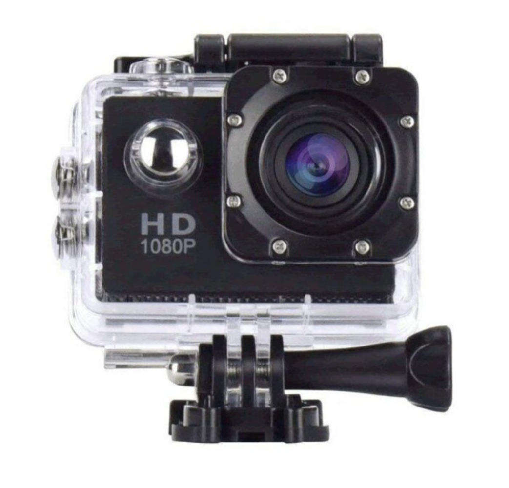 Waterproof HD Sports Action Camera 1080P - Black incl, 64g SD Card & Spare Battery
