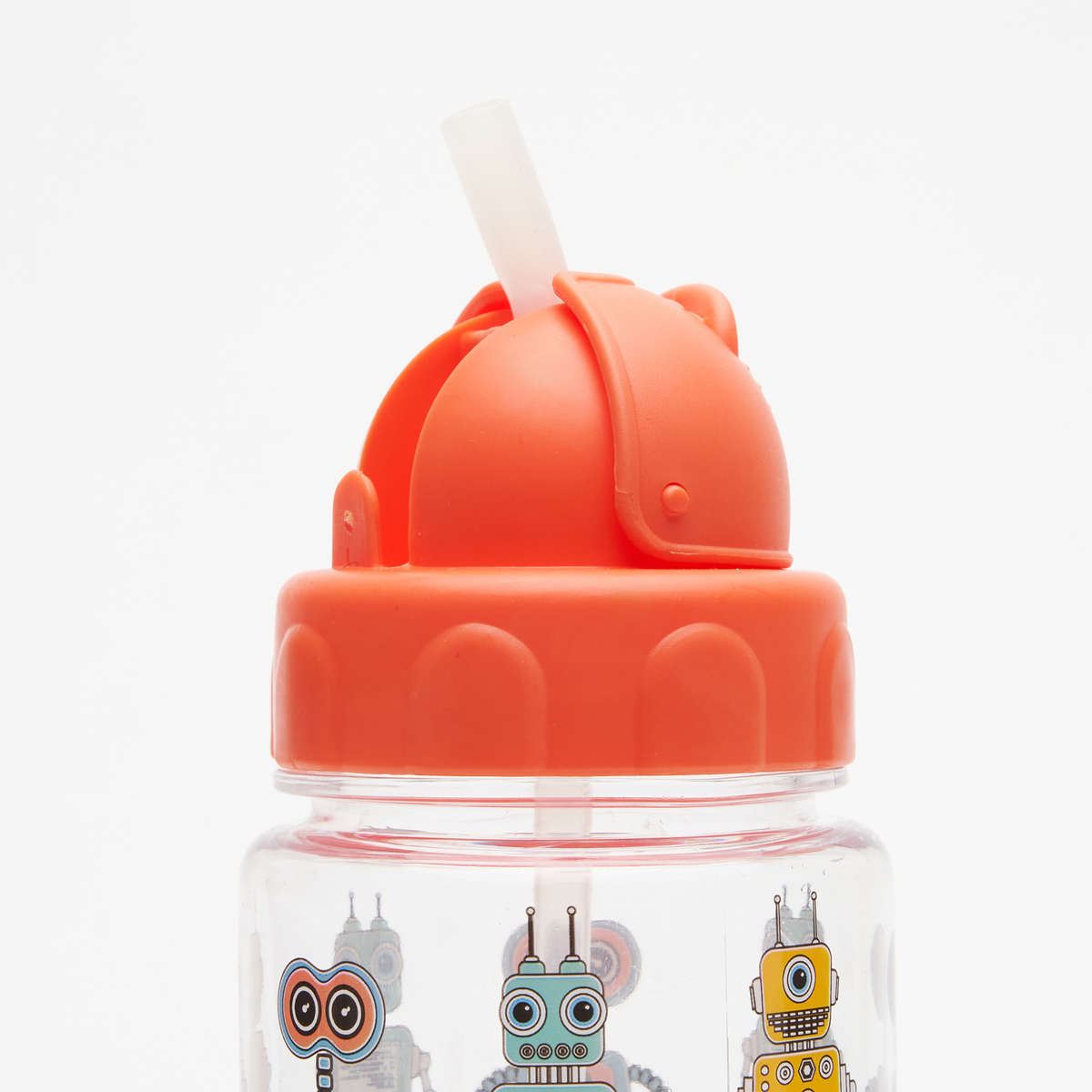 AquaKids 500ml Plastic Water Bottle with Straw - Red Robot