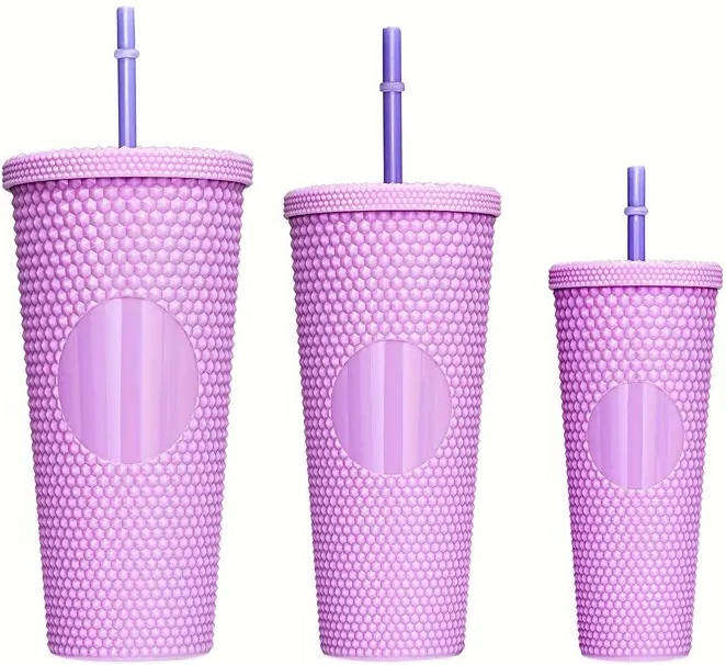 3-Piece On The Go Plastic Tumbler Set with Straws - LILAC