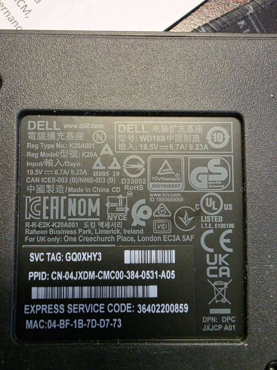 Dell 130W USB-C Docking Station  WD19 - K20A
