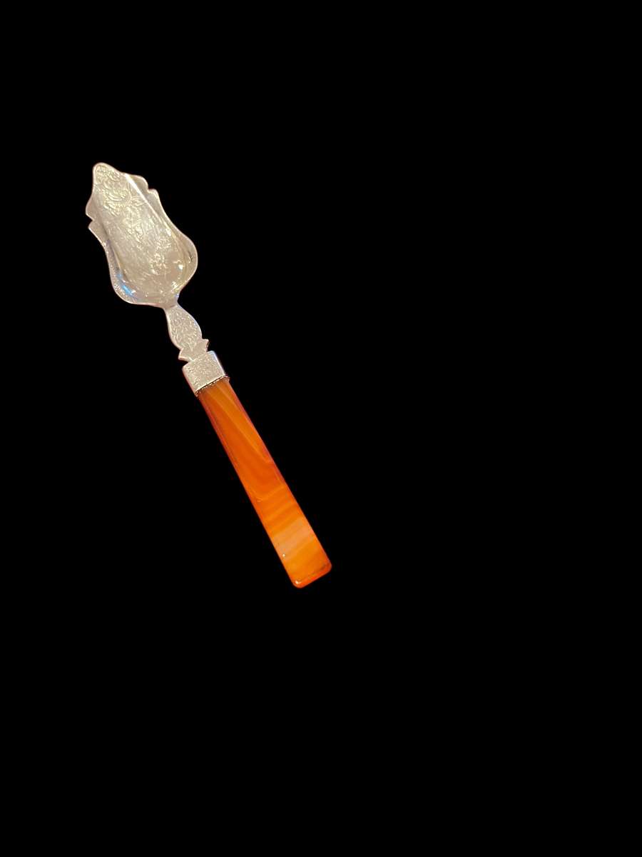 Sugar spoon Sterling silver agate