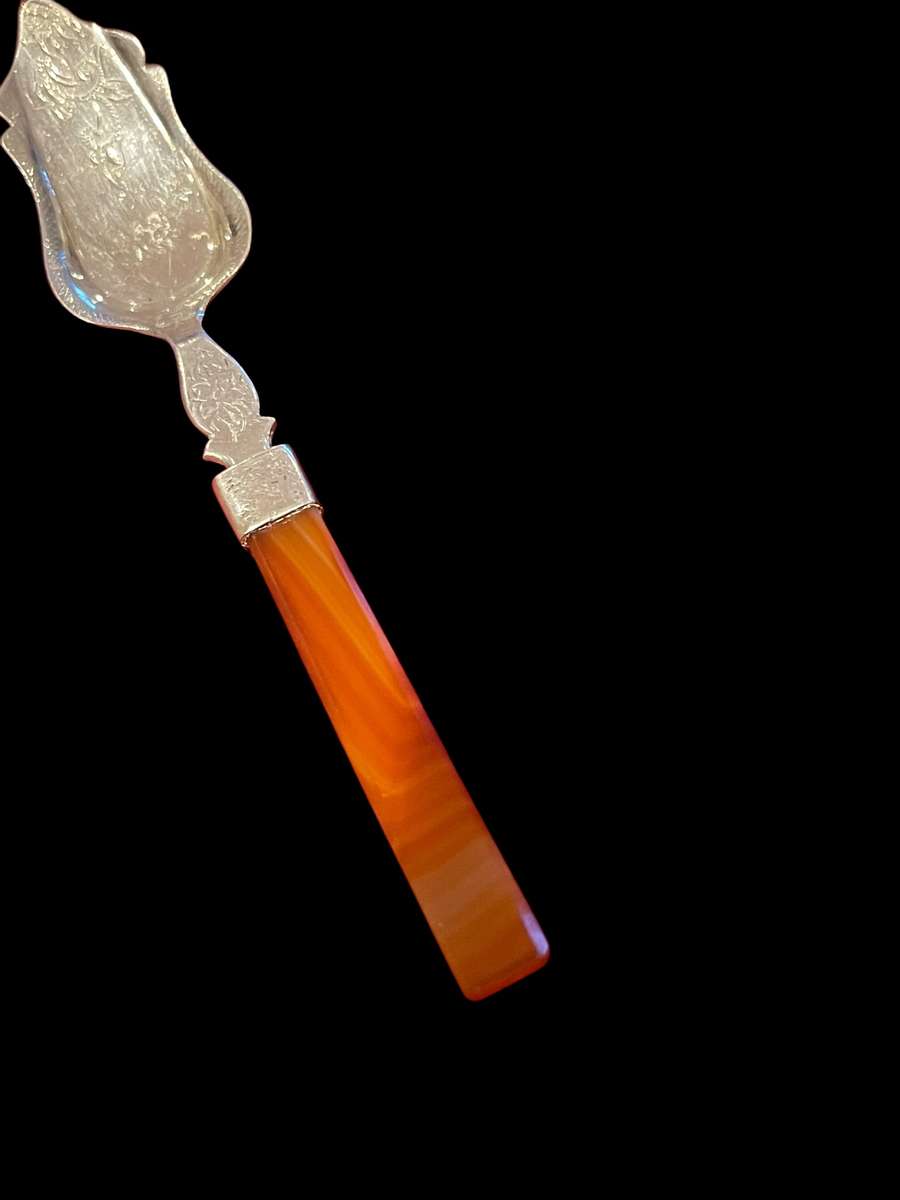Sugar spoon Sterling silver agate