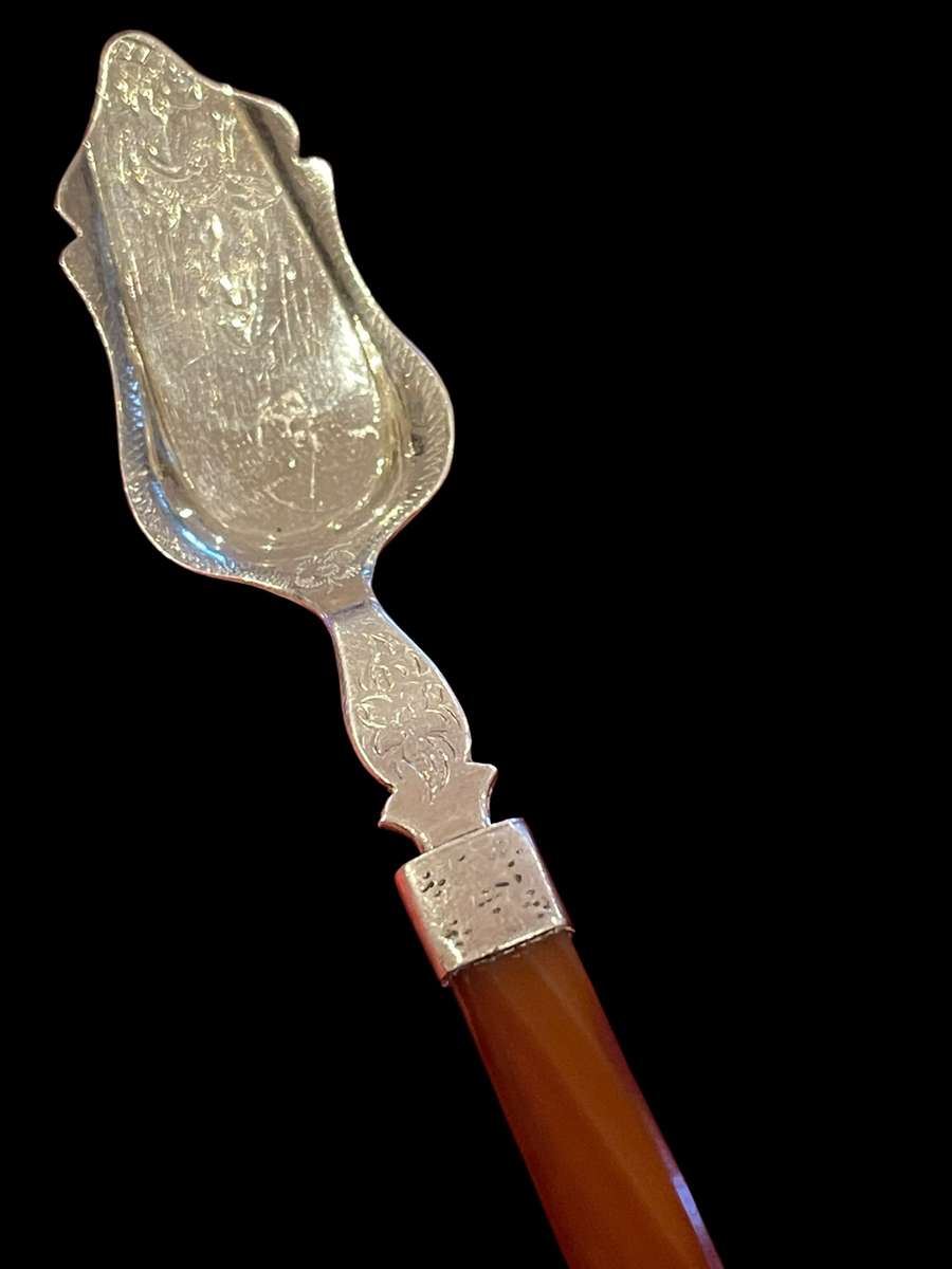 Sugar spoon Sterling silver agate