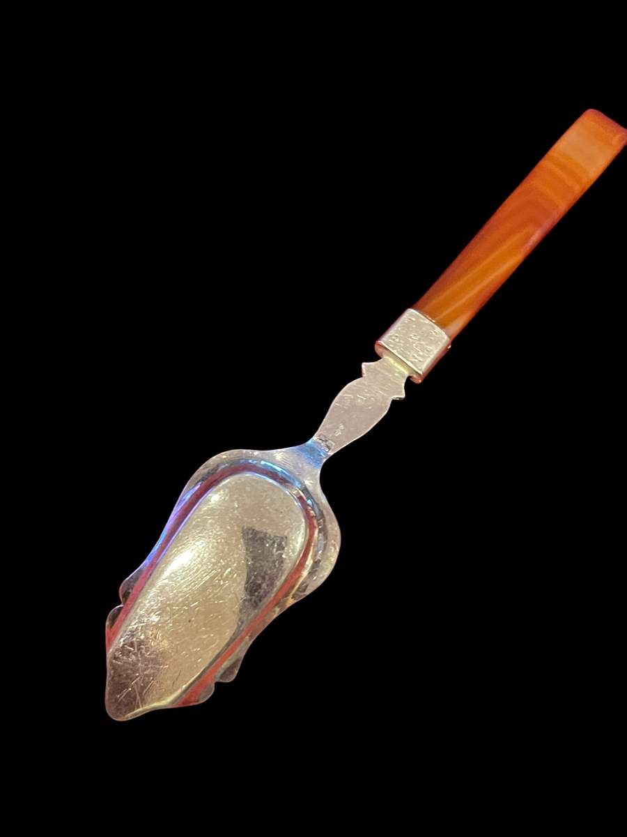 Sugar spoon Sterling silver agate