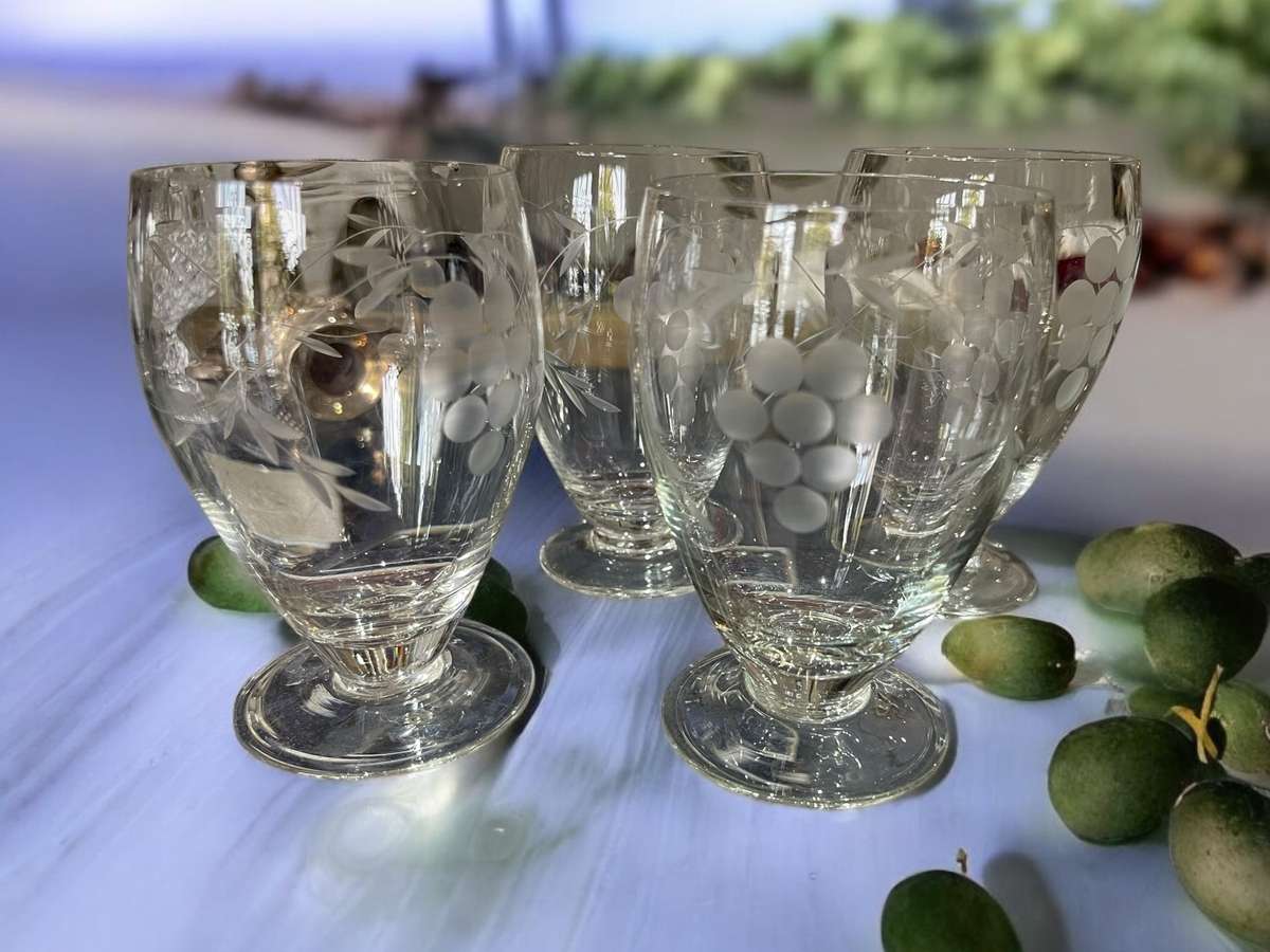 Glasses x4 grape etched