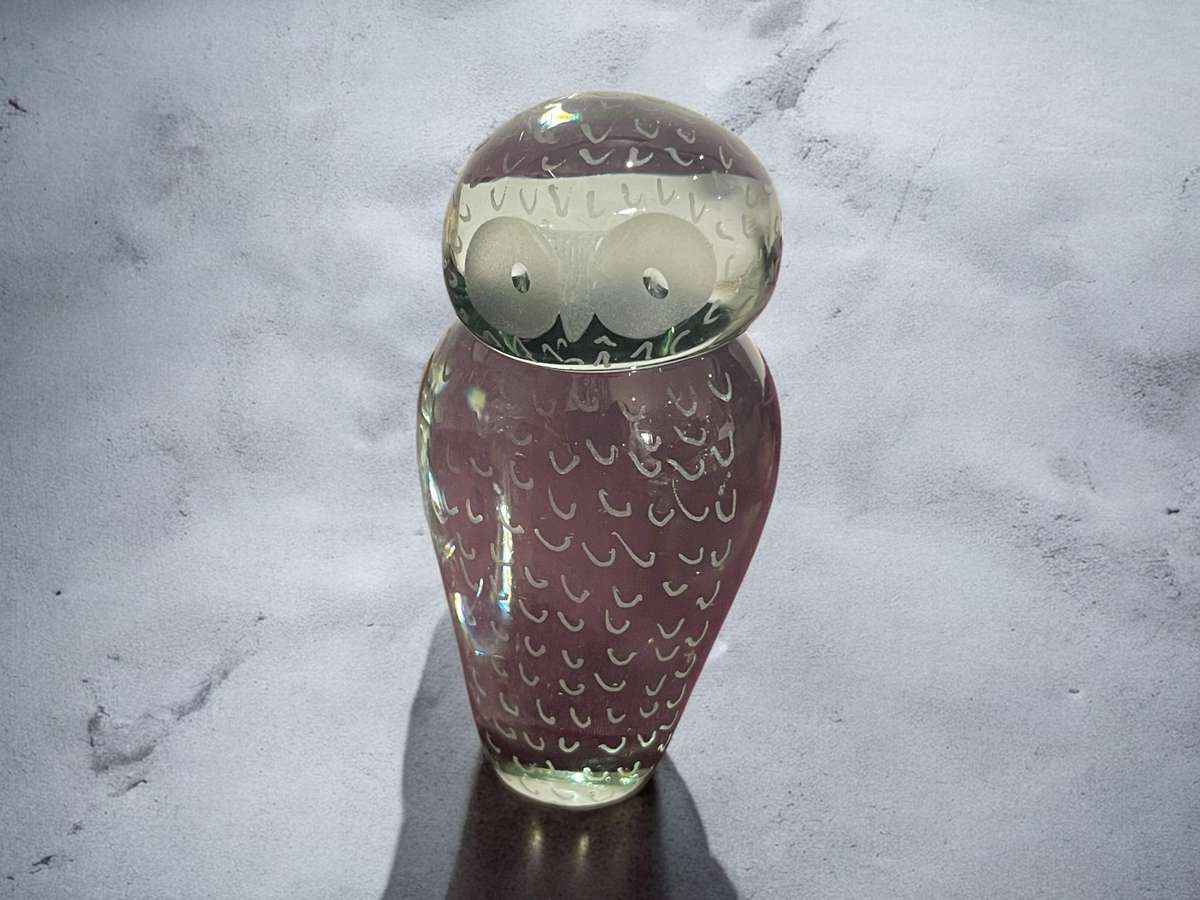 Paper weight owl glass