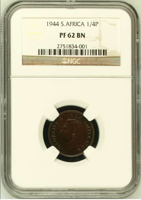 1944 SAU proof 1/4 penny (farthing), NGC PF62 - only 150 proof coins minted