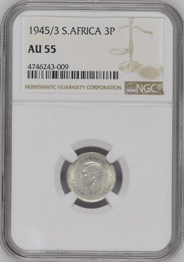 1945/3 SAU threepence (tickey) NGC AU55