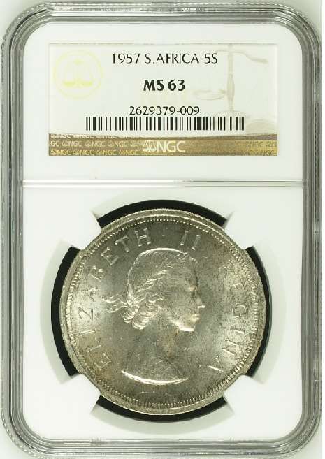 1957 SAU 5 shillings (crown) NGC MS63