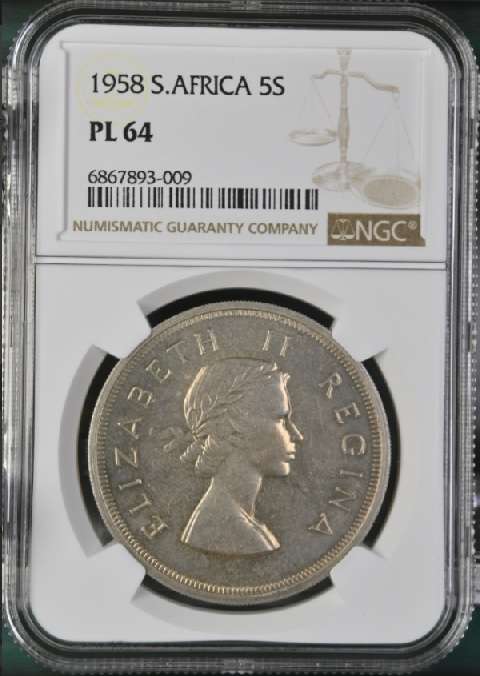 1958 SAU 5 shillings (crown) NGC PL64