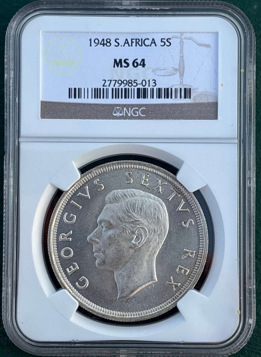 1948 SAU 5 shillings (crown), NGC MS64