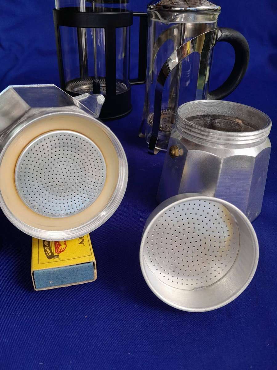 Assorted French Presses and a Moka Pot
