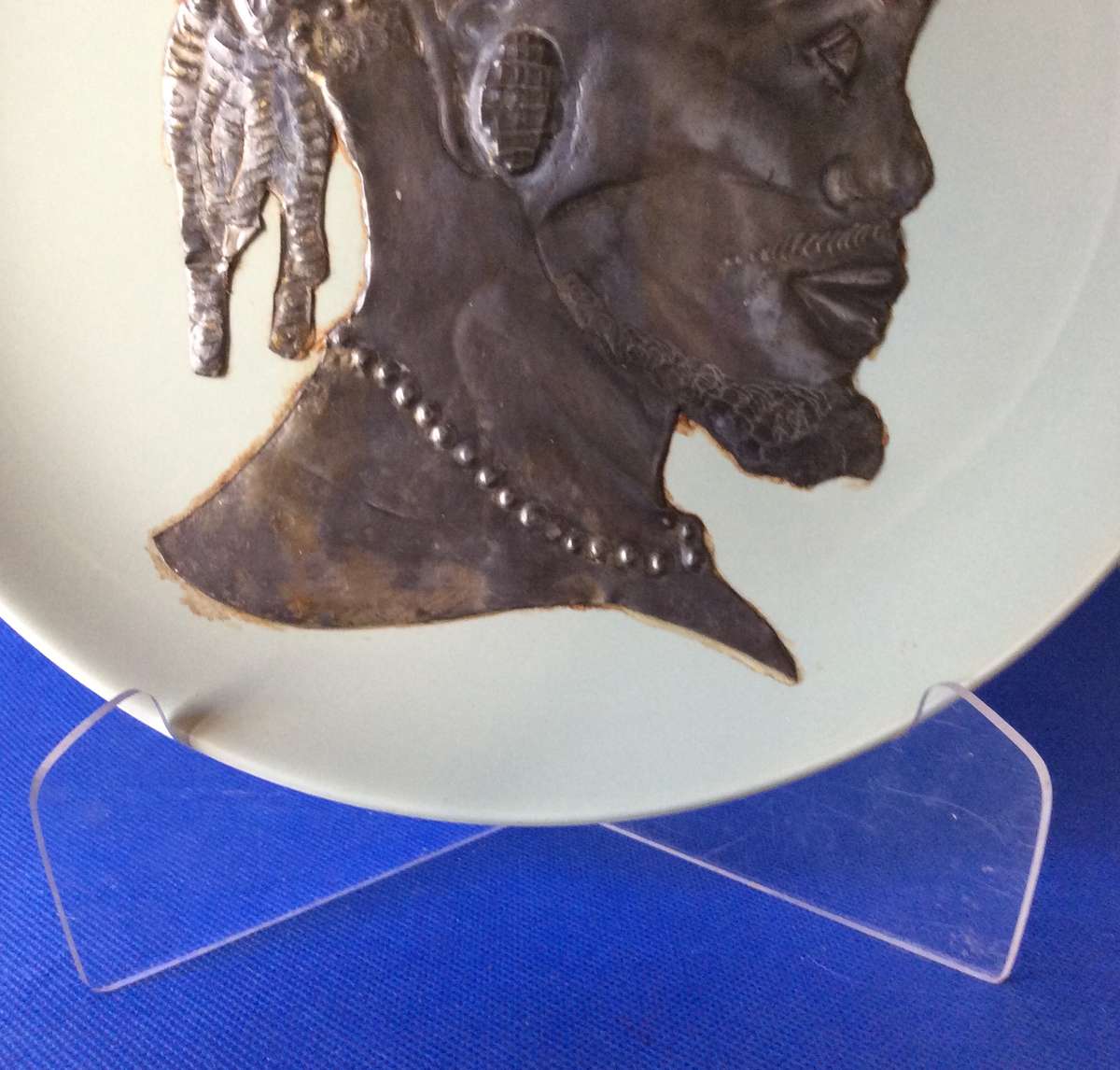 Metal Sheet Repousse Art on Poole Pottery Cameo plate