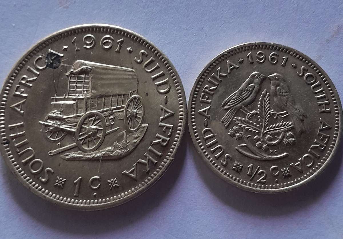 RSA 1961 1 cent coin and Half Cent Coin