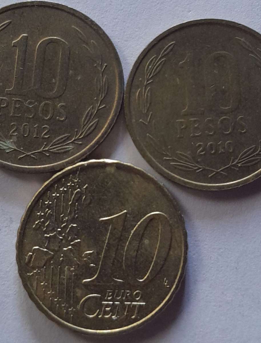 10 Euro Cent Coin and  2 x 10 Peso Coins - Chile 2010 and 1012
