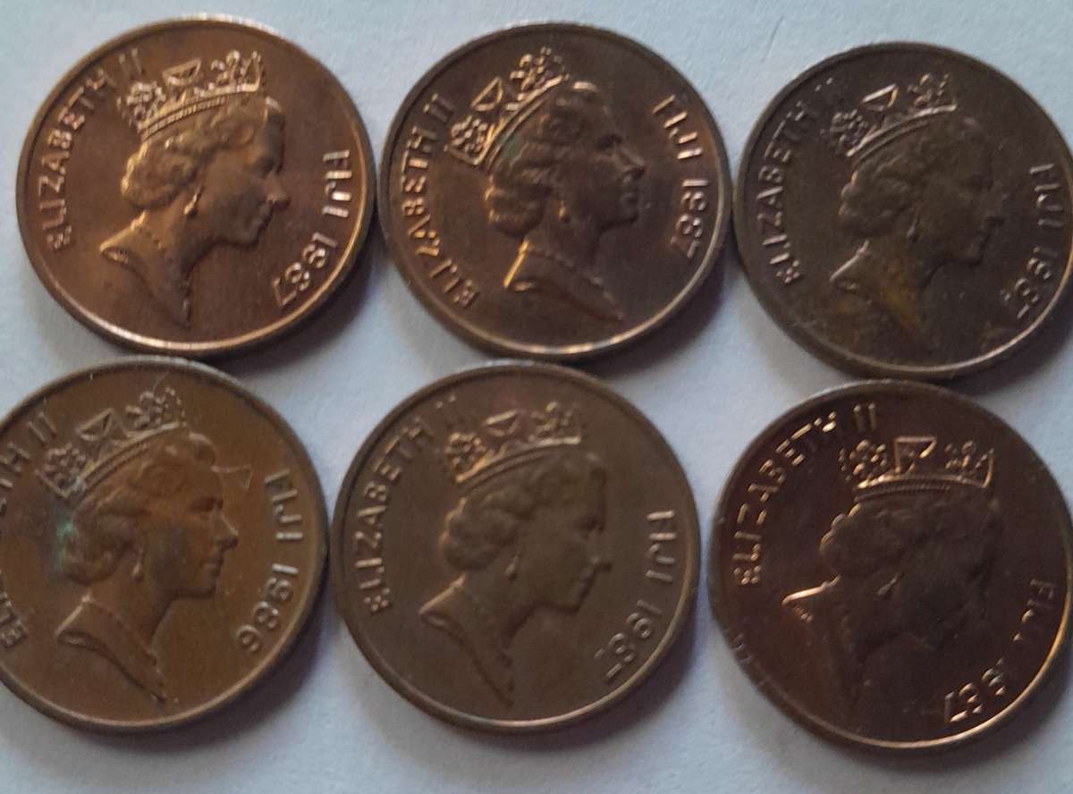 6 x Fiji 1 Cent Coins -5 x 1987  and 1 x 1986