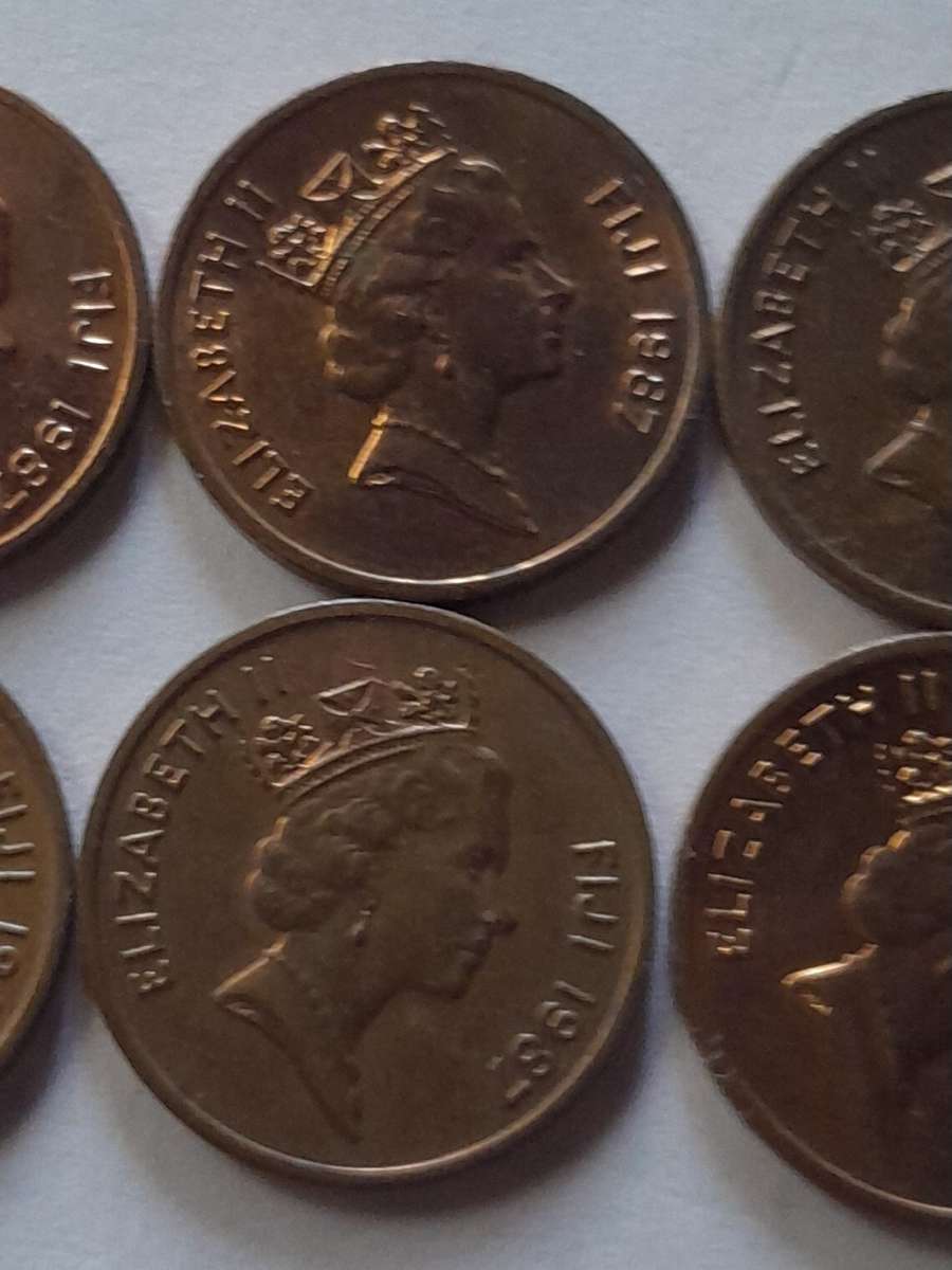 6 x Fiji 1 Cent Coins -5 x 1987  and 1 x 1986