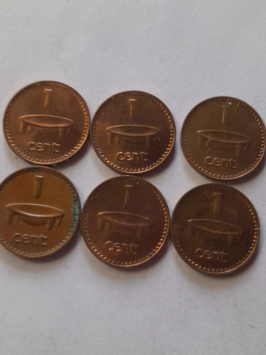 6 x Fiji 1 Cent Coins -5 x 1987  and 1 x 1986