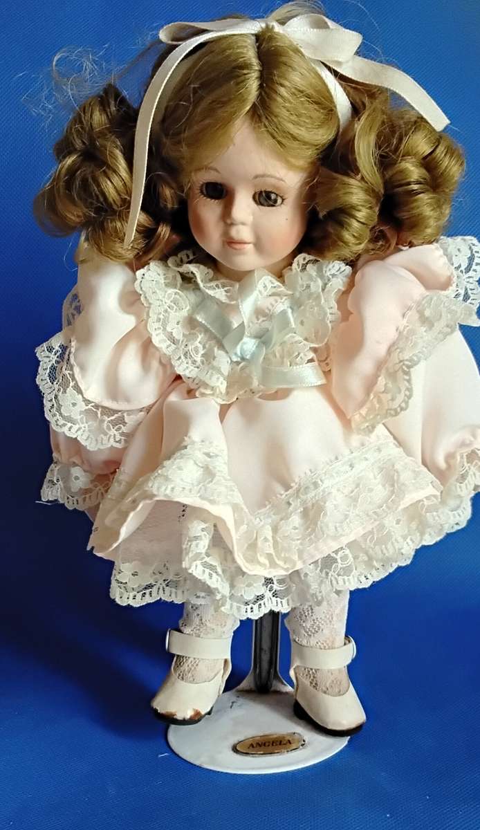 Small Vintage Porcelain Doll on Stand -Angela