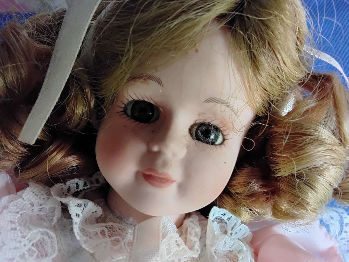 Small Vintage Porcelain Doll on Stand -Angela