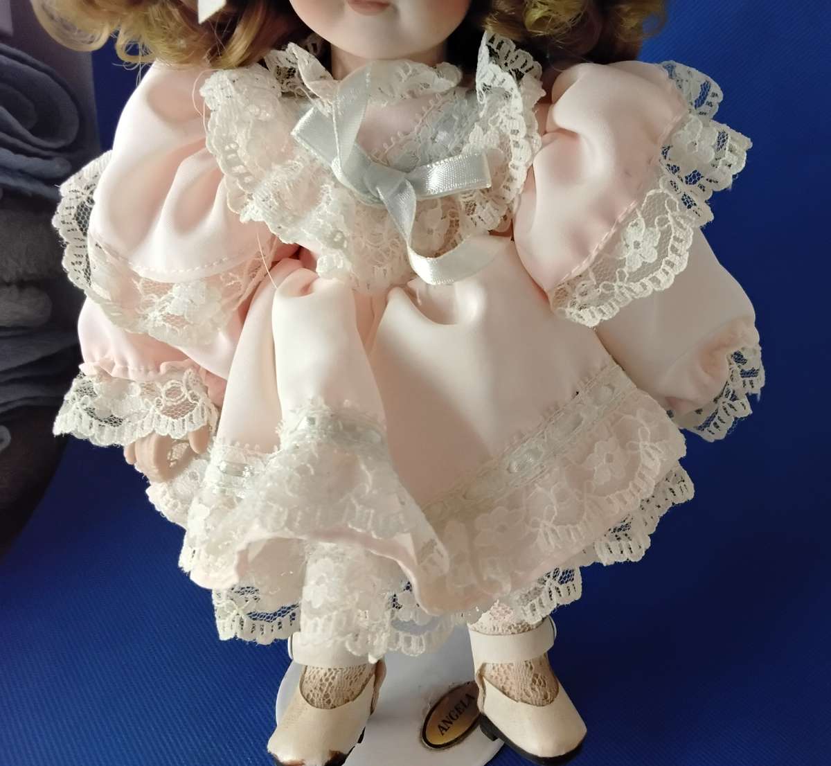Small Vintage Porcelain Doll on Stand -Angela