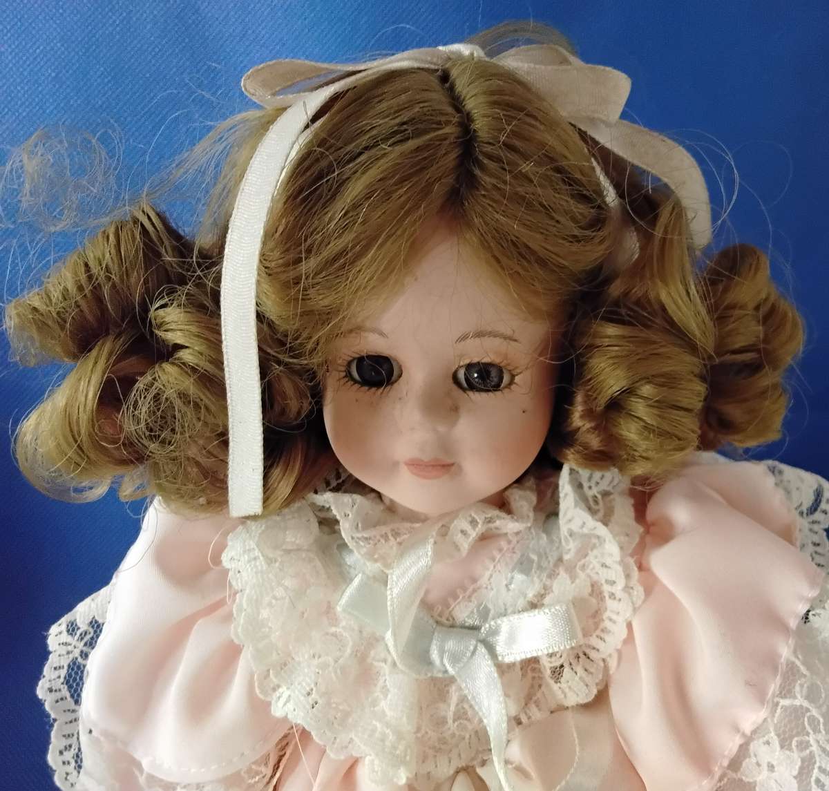 Small Vintage Porcelain Doll on Stand -Angela