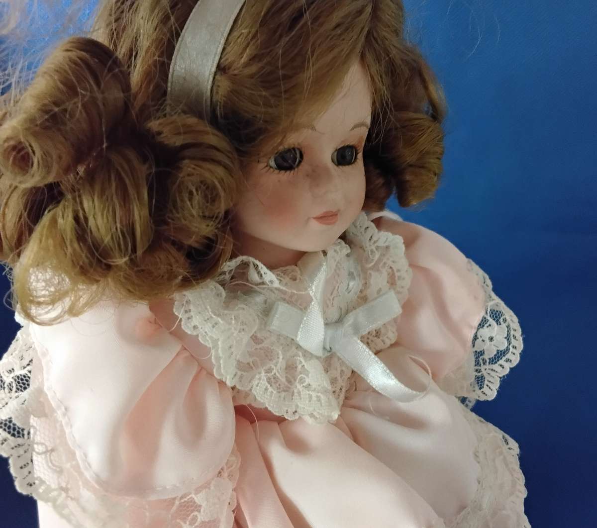 Small Vintage Porcelain Doll on Stand -Angela
