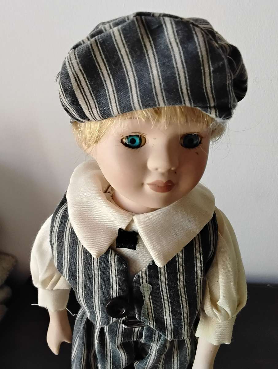 Pair of Vintage Porcelain Dolls on Stands