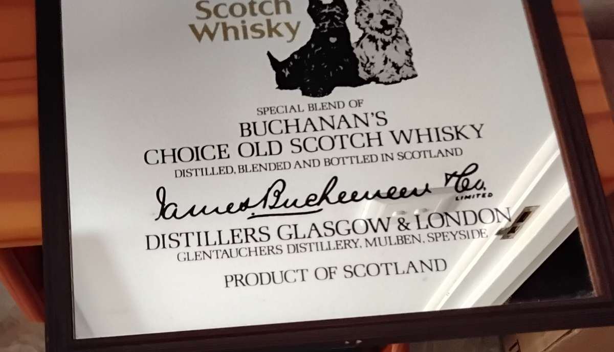 Vintage Framed Black and White Whisky Bar Mirror