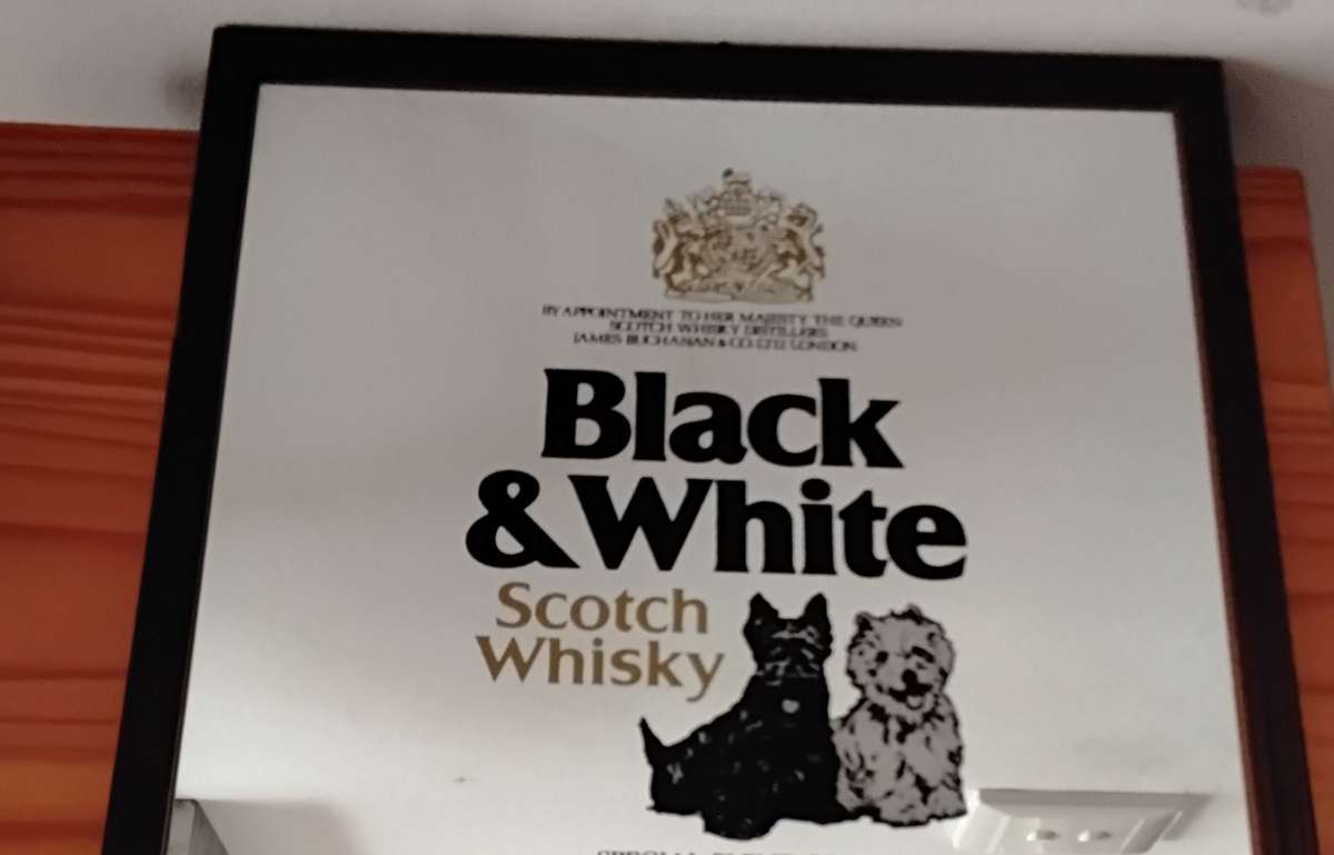 Vintage Framed Black and White Whisky Bar Mirror