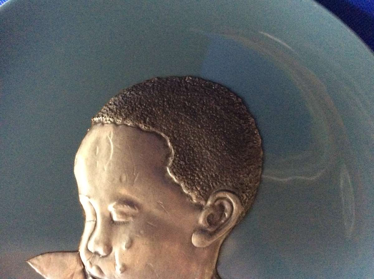 Metal Sheet Repousse Art on Poole Pottery Cameo plate