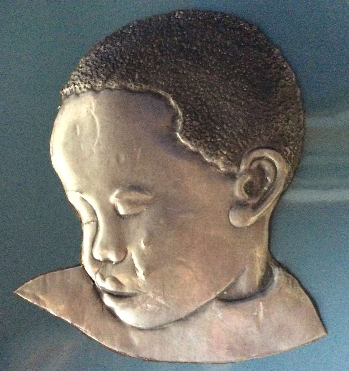 Metal Sheet Repousse Art on Poole Pottery Cameo plate